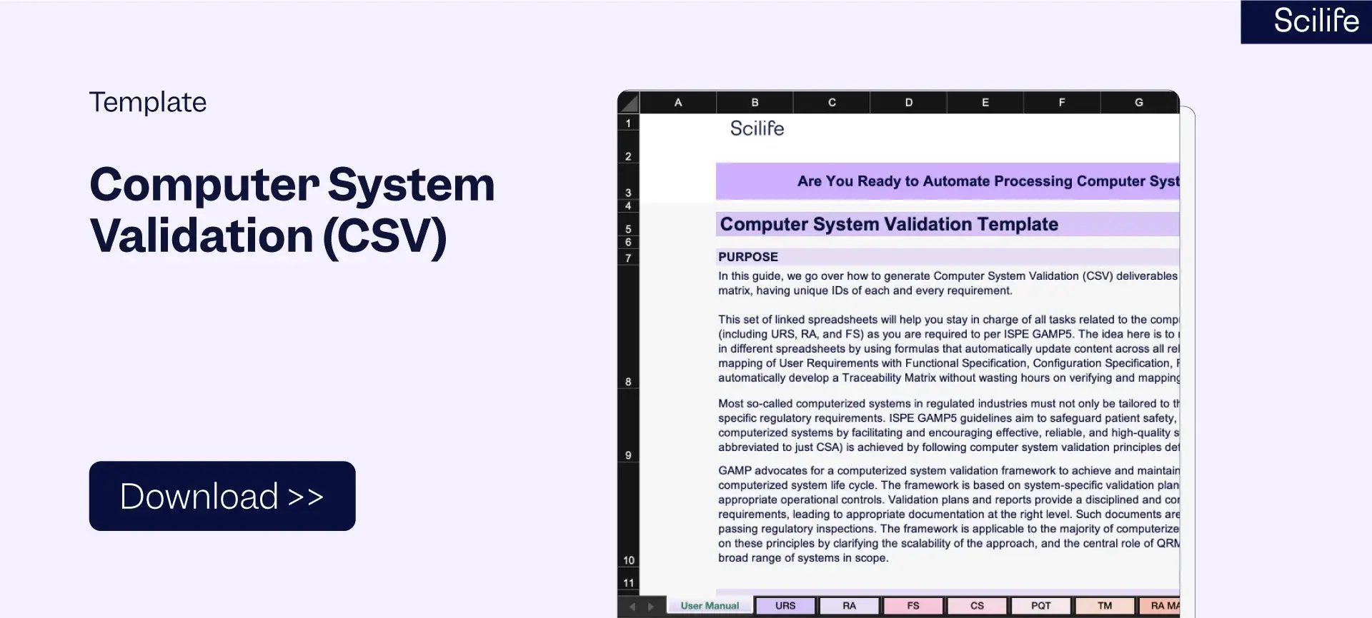 Banner that shows a CSV template to download | Scilife 