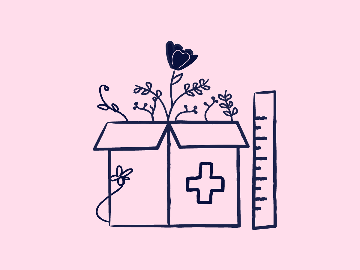 Creative illustration featuring a medical device box sprouting flowers.This artwork highlights how design control in the medical device development process can improve lives and foster innovation in healthcare | Scilife