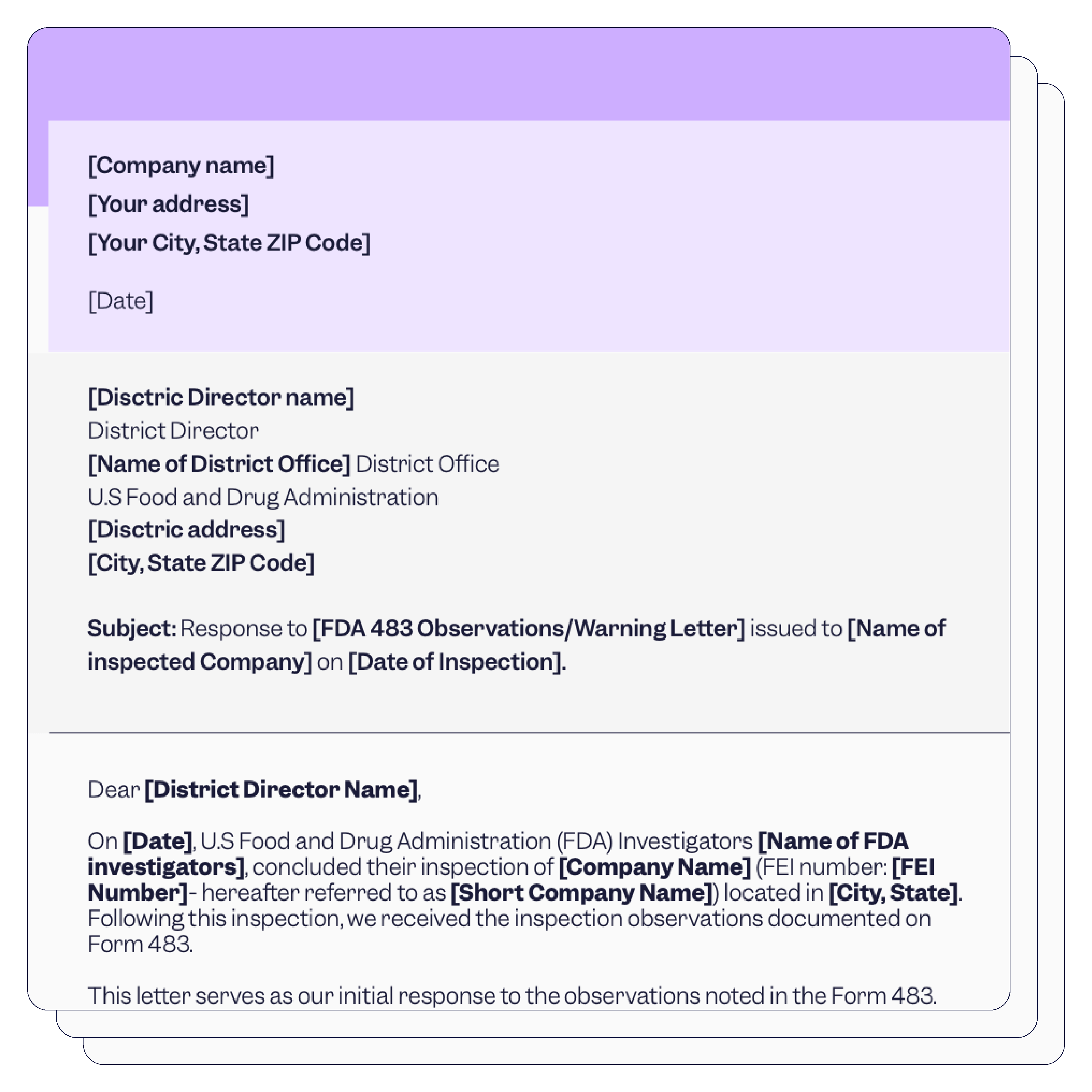 FDA 483 Observation and Warning Letter response template | Scilife 