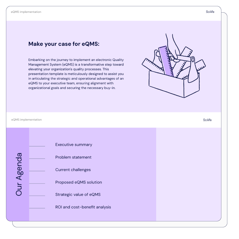 Make your case for an eQMS presentation template | Scilife 