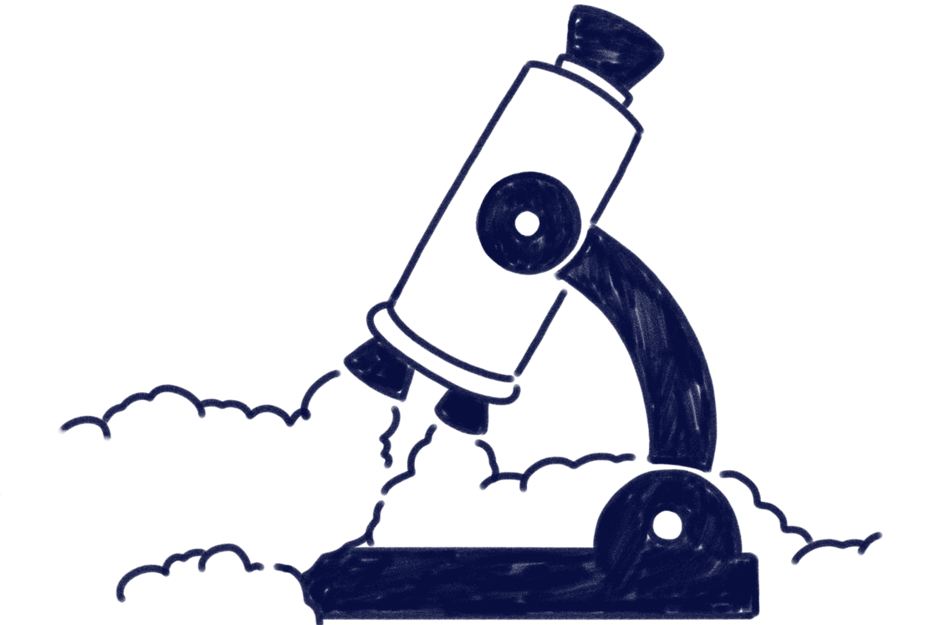 Illustration of a microscope that becomes a rocket to represent the aim of Scilife for boosting science